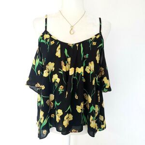 Anthropolgie SUGAR + LIPS Size S Cold Shoulder Black Floral Peasant Blouse Shirt